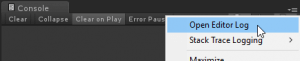 Unity Open Editor Log Dropdown