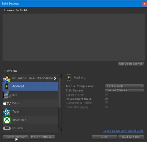 Unity Build Settings Android Platform