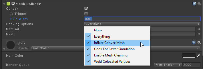 Unity Mesh Collider Inflate Convex Mesh