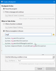 Mono Develop add exception catchpoint